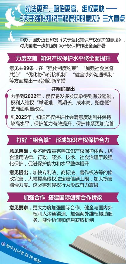 （圖表）[新華調(diào)查]執(zhí)法更嚴(yán)、賠償更高、維權(quán)更快——《關(guān)于強(qiáng)化知識產(chǎn)權(quán)保護(hù)的意見》三大看點